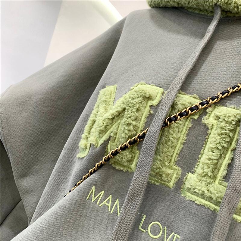 Autumn Winter Women's Patchwork Oversize Sweatshirt Casual Loose Cotton Thick Letter Printing Embroidery Long Sleeve Loose Hoodies Female Streetwear