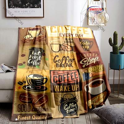 Vintage Coffee Theme Print Blanket Ultra Soft Lightweight Living Room Chair Car Travel Camping Plane Multi Scene Shawl Blanket