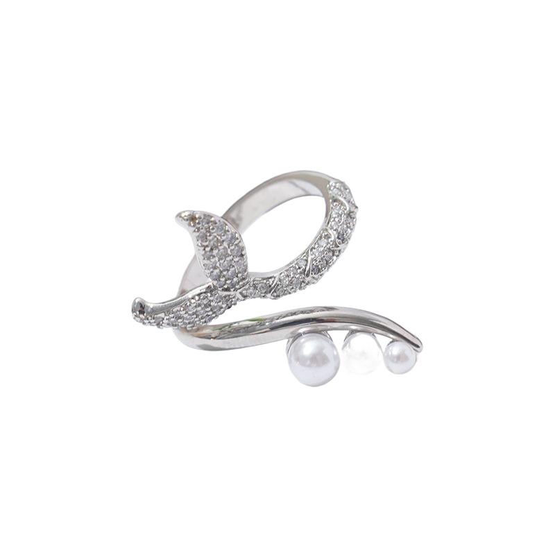 New Open Women's Ring Niche Design High-end Luxury Light Luxury Exquisite Micro-encrusted Artificial Zircon Fishtail Party