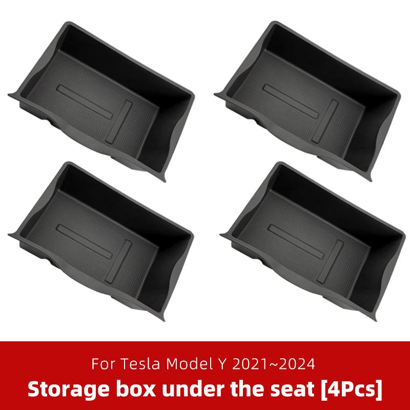 Under Seat Storage Box For Tesla Model Y 2021~2024 Center Console Organizer Bins Front Backseat Bag Trash Tray Accessories