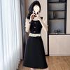 High-end temperament fake two-piece splicing skirt women's summer large-size ruffle leaf edge thin waist dress