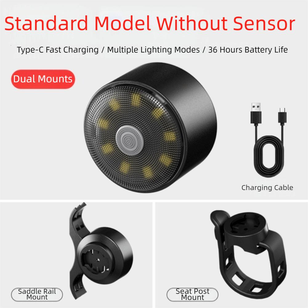 Colorful LED Smart Brake Sensing Light Fast Charging Waterproof Design Bicycle Rear Light Type-C Rechargeable