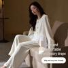 White Rose French Sweet Ice Silk Women's Pajama Set, Spring/Autumn, Long Sleeve, Indoor/Outdoor Wear