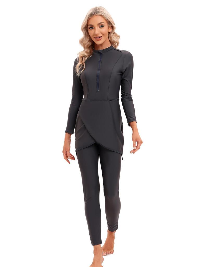 2023 Women's Solid Color Conservative Muslim Swimsuit for Beach