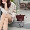 New Summer Hand-held Vegetable Basket, French Retro PU Leather Hand Woven Bag, Water Bucket Bag