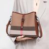 Klassische Damen-Schultertasche aus echtem Leder, Patchwork-Canvas-Karomuster, Tote-Tasche, große Kapazität
