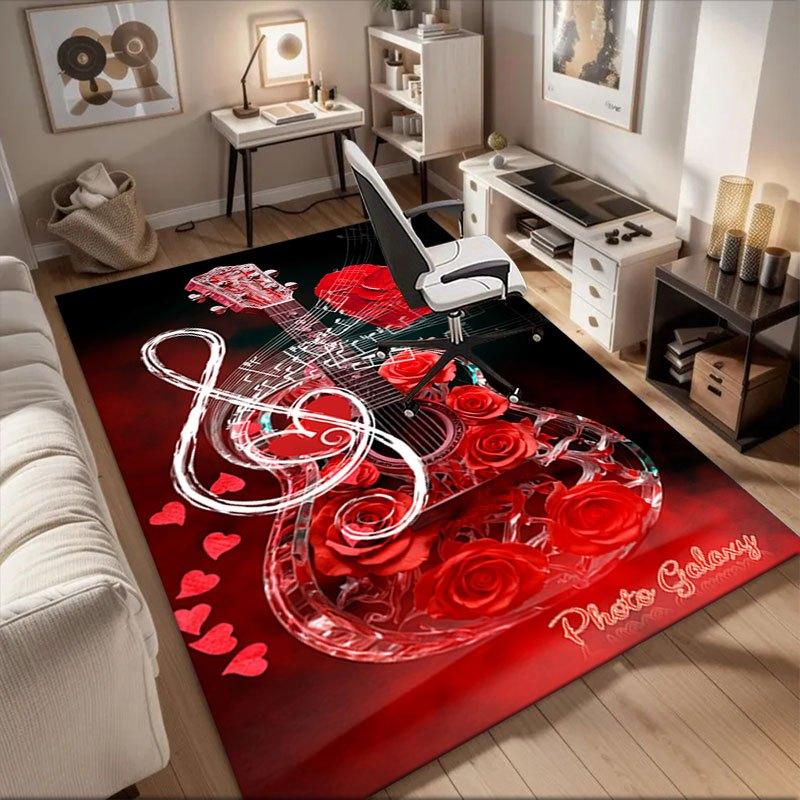 Red Rose Acoustic Guitar Music Notes Wall Art Print Poster Office Mat Home Decor Office Desk Chair Carpet for office ph133 60cm by 90cm