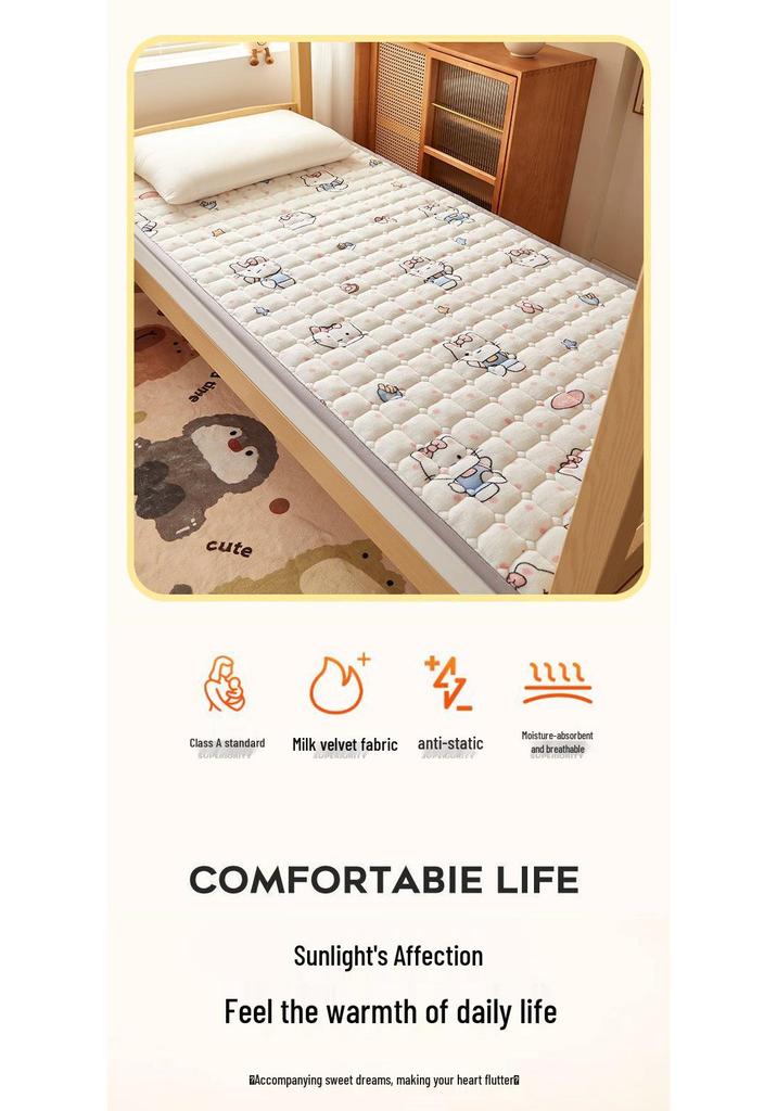 Dormitory Quilted Fleece Mattress Pad, 90×200 cm, Foldable Bunk Bed Sheet.