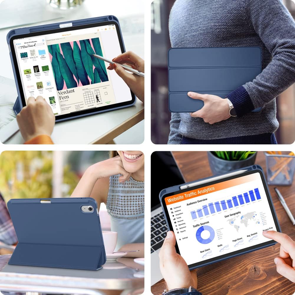 New Tri-fold Soft TPU PU Leather Tablet Case for iPad 10.9" 2022 - Lightweight Folio Stand with Pencil Holder-Auto Sleep/Wake