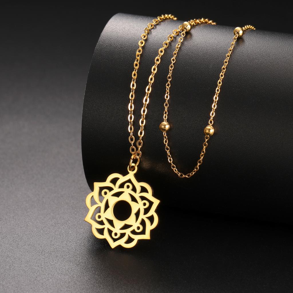 LIKGREAT Yoga Lotus Necklaces Stainless Steel Flower of Life Pendant Women Girls Mandala Healing Buddha Spiritual Chakra Jewelry