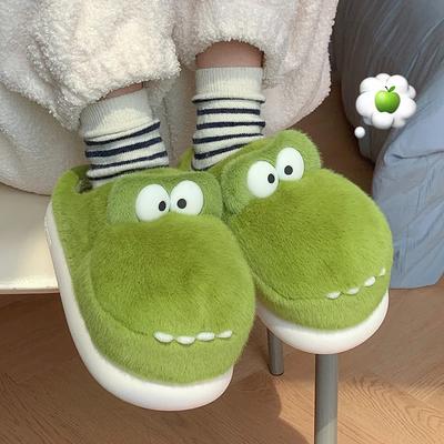 Fashion Cute Crocodiles Winter Shoes New Women Indoor Slipper Soft Heel Platform Fur Warm Comfortable Fluffy Couples Home Slippers