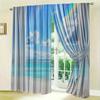 2PCS Classic Polyester Curtains – Tropical Blue Ocean & Beach Scene   Ocean-Themed for Bedroom & Living Room