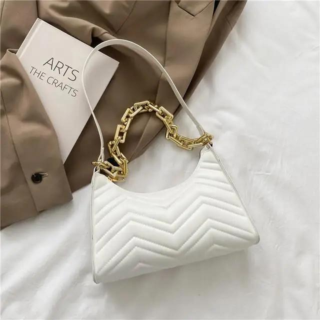 Fashion Check Embossed Handbags New PU Leather Chain Shoulder Bag Texture Shopping Bag Zipper Embossed Underarm Bag