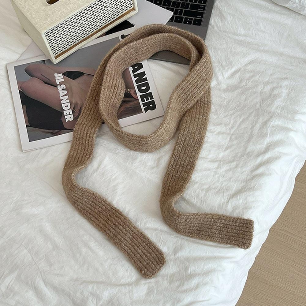 Imitation Wool Women s Long Scarf Knitted Decorative Neckerchief Y2K Girl Scarf Narrow Design Imitation Cashmere Scarf Winter хаки