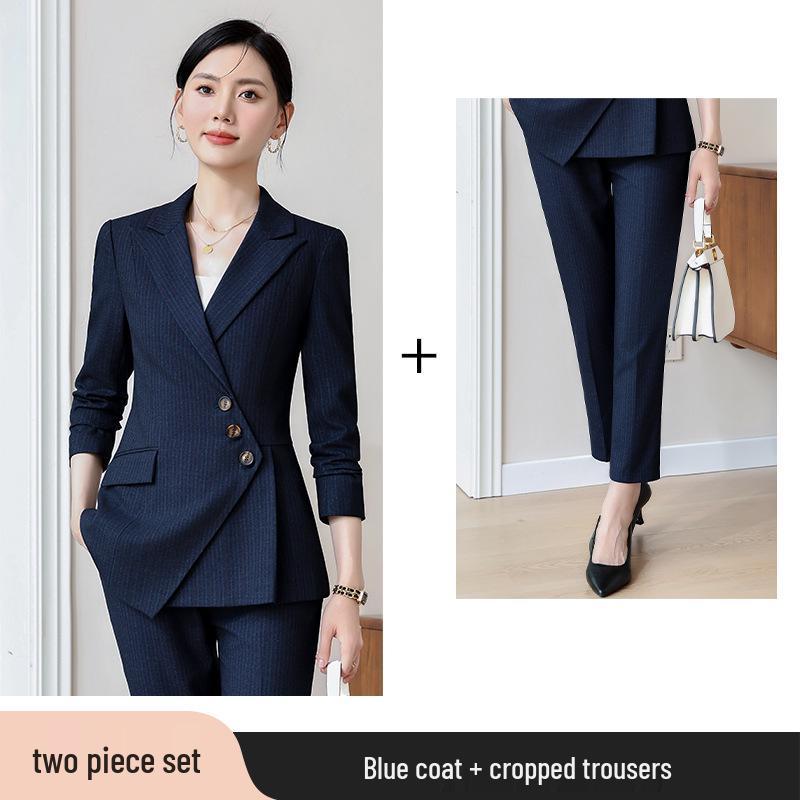 Women's High-End Striped Suit Set - Autumn 2024 Fashion, Elegant Professional Wear, Formal Goddess Style