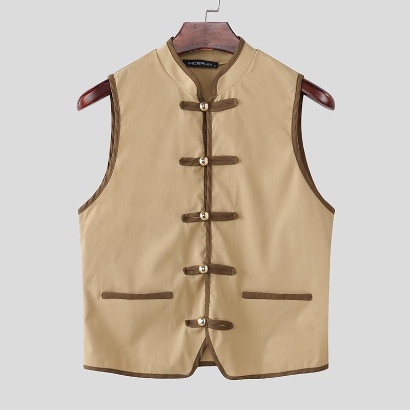 INCERUN Men Summer Sleeveless Stitching Buttons Casual Tank Tops Vest 4XL