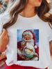 Women's Tops Christmas Short Sleeve Tees Female Summer Beach Funny Cartoon Santa Reindeer Printed T-Shirt Regular Graphic Female