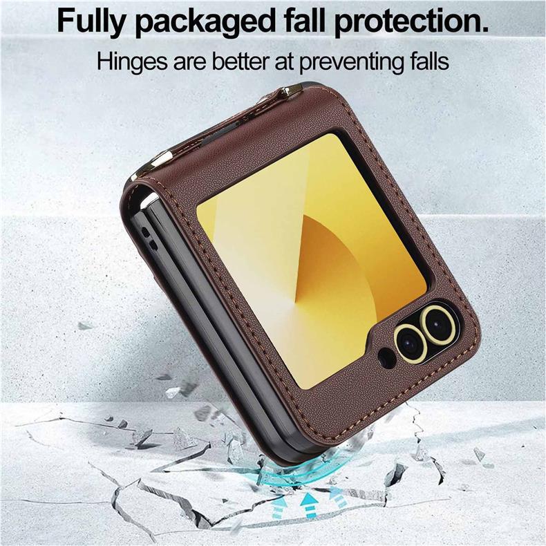 Compatible with Samsung Z Flip7/6 Leather Crossbody Strap Case, Z Flip5 Card Slot 3-Fold Cover.