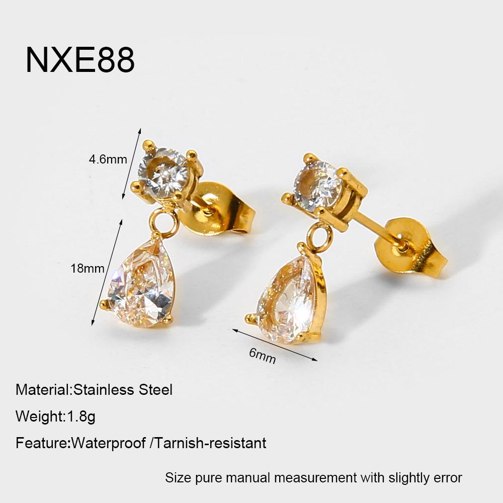 Geometric water drop zircon pendant stainless steel stud earrings necklace does not fade light luxury high-end jewelry set women