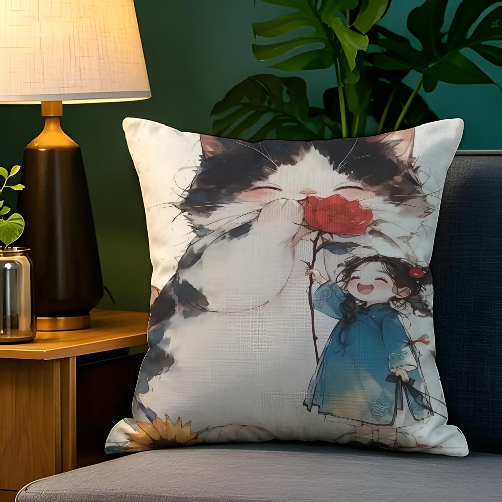 Cute Girl School Decorations 2 Pillow Case Natural Linen Pillow Case Double-Sided Decor Sofa Pillowcase Home Decor