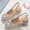 Skinny back empty sandals summer middle heel outer wear spring and summer Korean thick heel half drag single shoes high heels