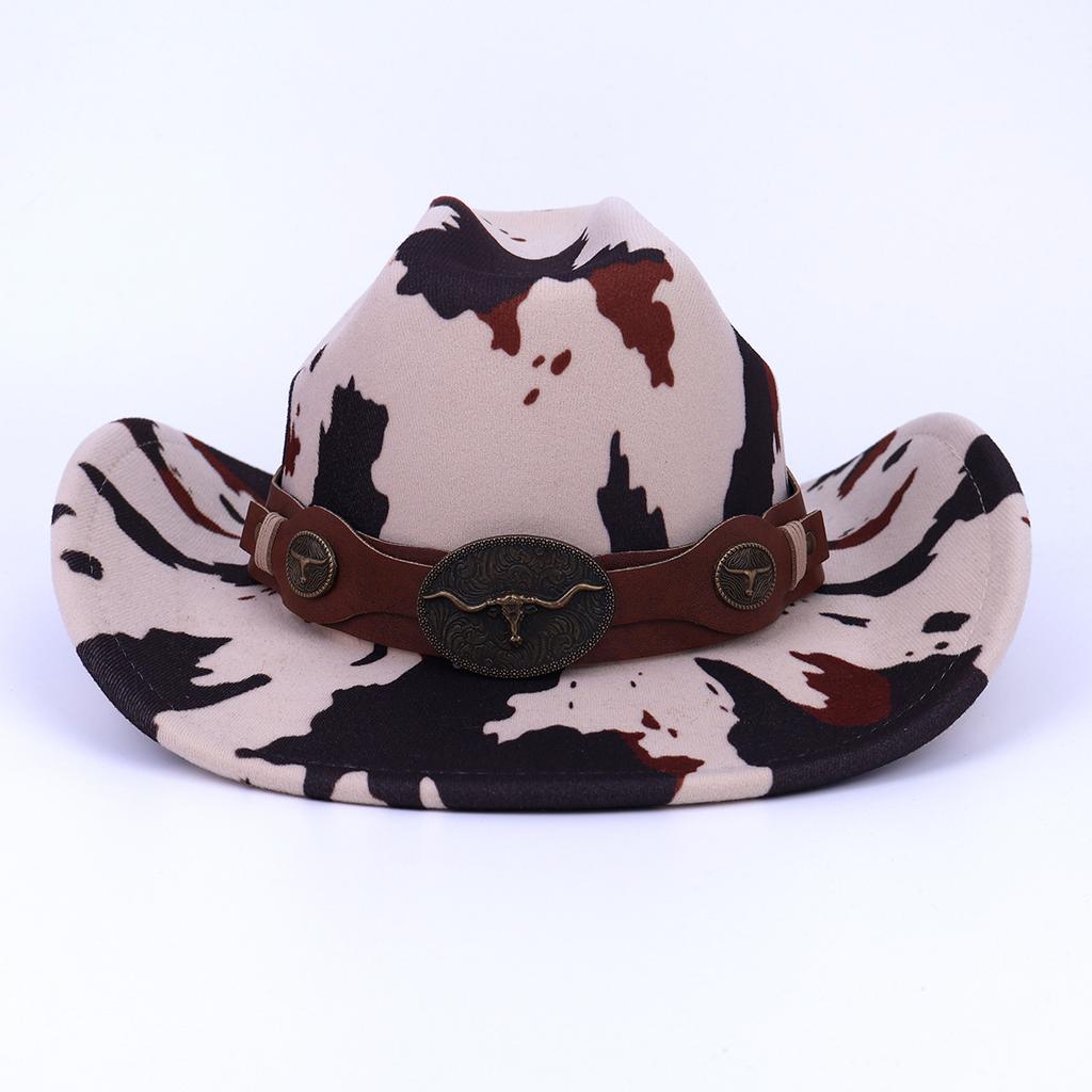 Xiyin Cow Head Mark Cow Pattern Woolen Top Hat Western Cowboy Hat Jazz Hat