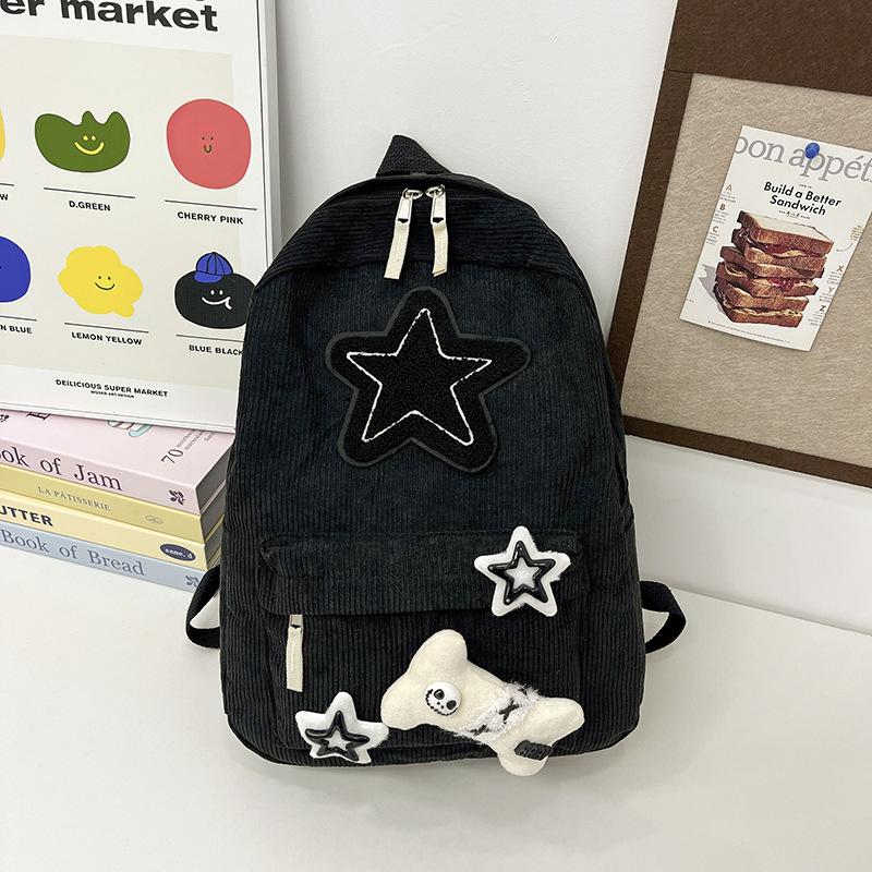 Star primary school student schoolbag female corduroy large capacity college style backpack leisure travel backpack