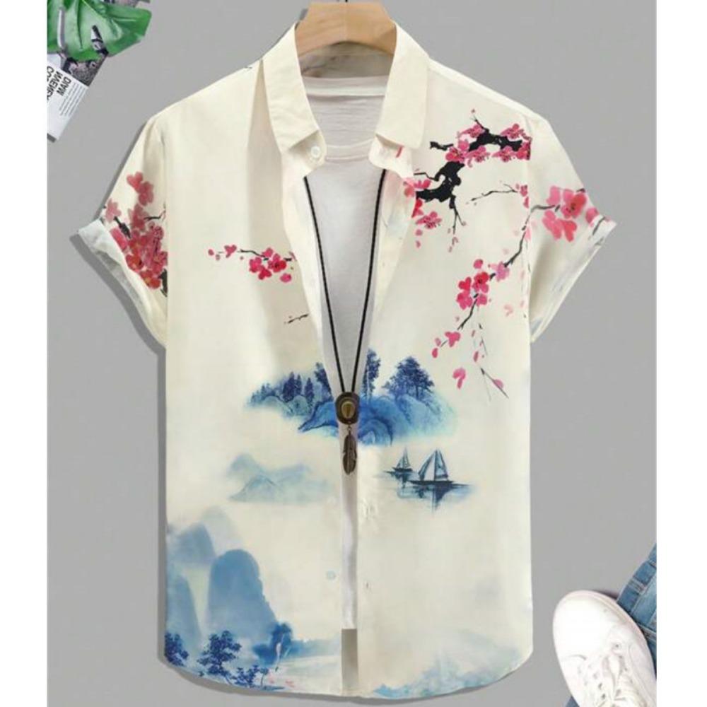 Fashionable men's shirt 3D ink print men's clothing daily casual short sleeved beach party sportswear street Hawaiian shirt