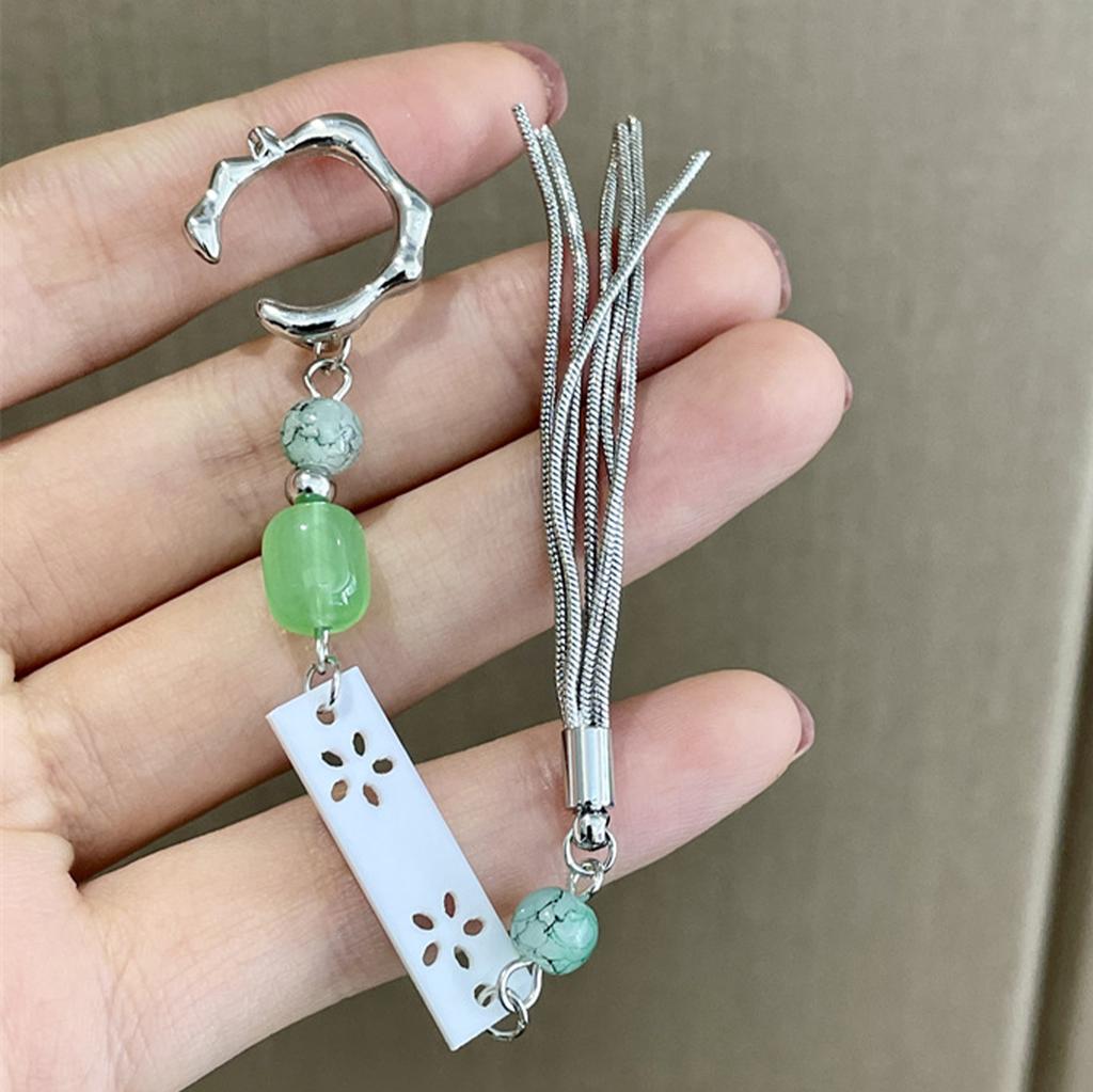 Chinese Style Ear Cuffs Clip On Earring for Non Pierced Ears Long Tassel Dangle National Style Ear Clip for Women Girls