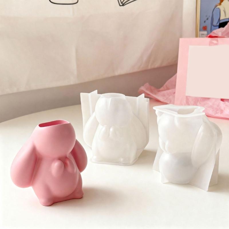 Flexible Reusable Handmade Mold Rabbit Shape Candle Holder Moulds Silicone Texture Suitable for Decorations and Present