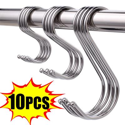 10 piezas Gancho en S de Acero Inoxidable Gancho Colgante Metálico Multifunción Colgador de Ropa Broche Soporte Herramienta de Almacenamiento para Cocina Baño