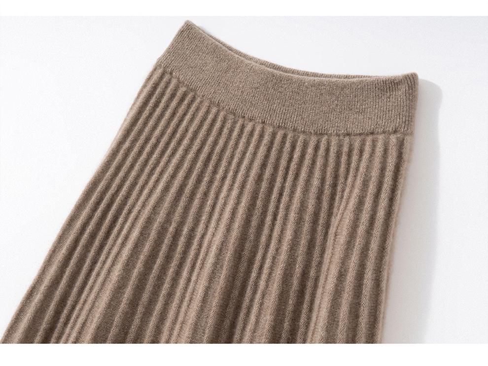 100% Pure Cashmere Women's Solid Color High-Waist Plush Skirt, Autumn/Winter Fashion, Draped Elastic Umbrella Design.