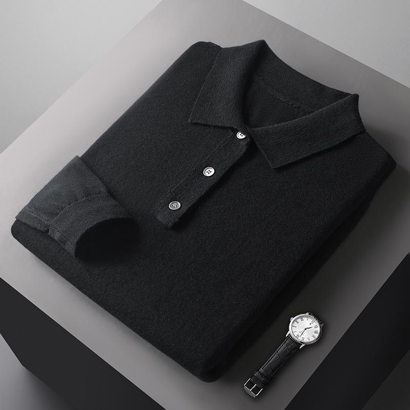2025 Men's Polo Wool Short Sleeve Lapel Sweater - Spring/Autumn Fashion