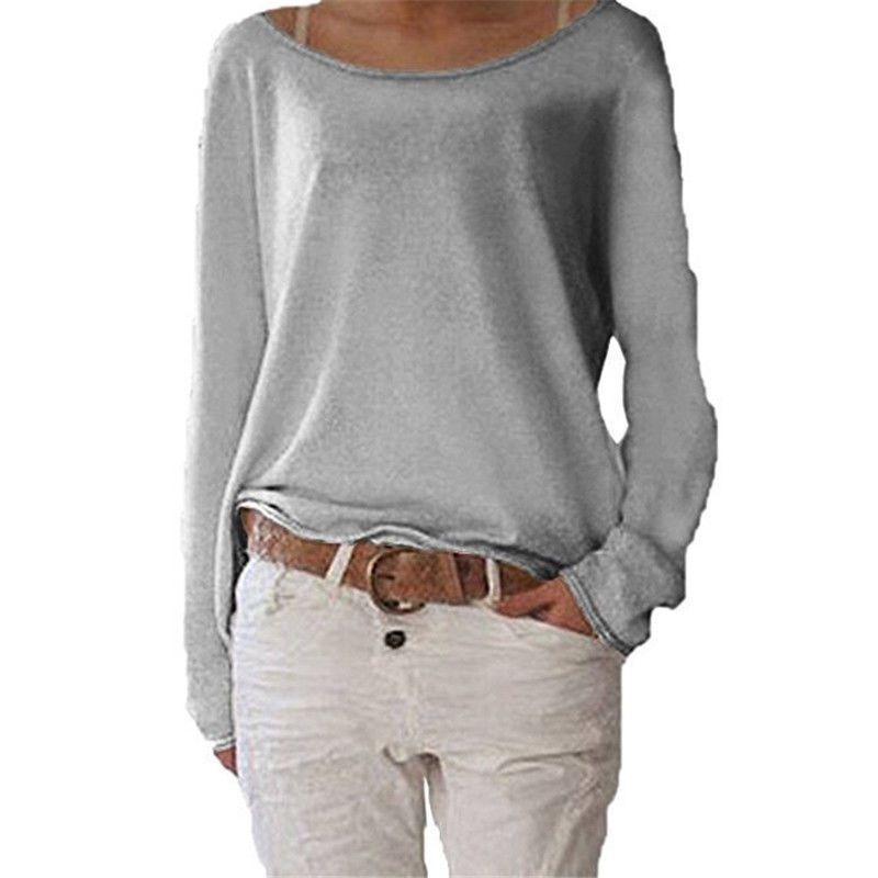 T-shirt in Cotone da Donna con Girocollo Manica Lunga Vestibilità Casual Morbido Comfort