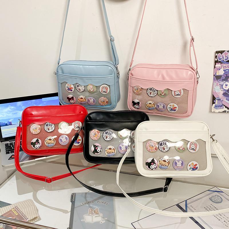 Japanese Harajuku Ita Bag for Women PU Transparent Pocket Itabag High School Girls Uniform JK Crossbody Shoulder Bag Handbags