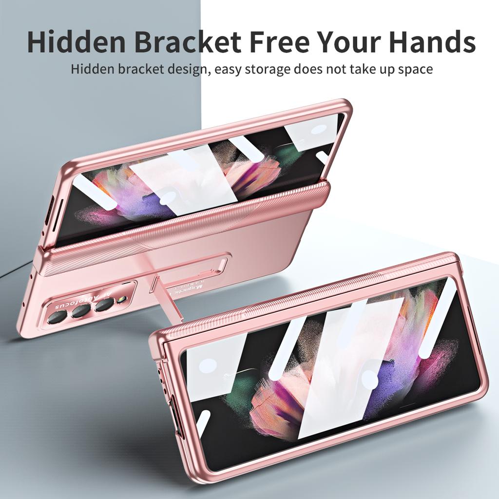 Magnetic Hinge Bracket Case For Samsung Galaxy Z Fold 4 3 5G Cover With Electroplated Lens Film Case For Galaxy Z Fold4 Fold3