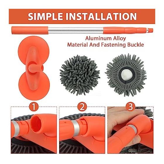 Car Wash Mop, Telescoping Car Wash Brush, Telescoping Car Wash Mop, 360 Degree Rotation, No Scratches, Body Truck, Glass Cleaning, Tire Cleaning,