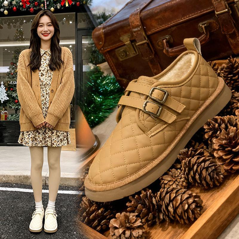 Internet celebrity cotton shoes lazy pedal 2025 autumn and winter velvet women's shoes low-top indoor beanie shoes casual snow boots