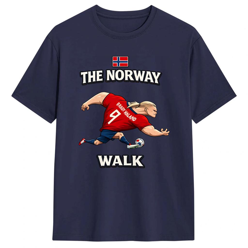 Unisexs Erling Haaland T-Shirts The Norway Walk Reine Baumwolle Oberteile Vintage Kurzarm Rundhals T-Shirts Sommer T-Shirts