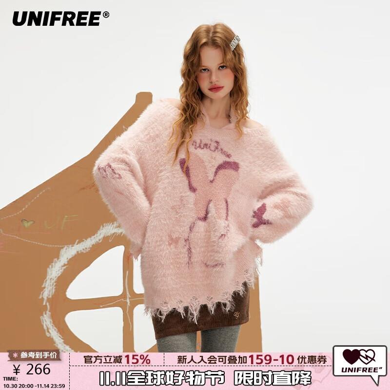 UNIFREE Off-Shoulder V-Neck Sweater S