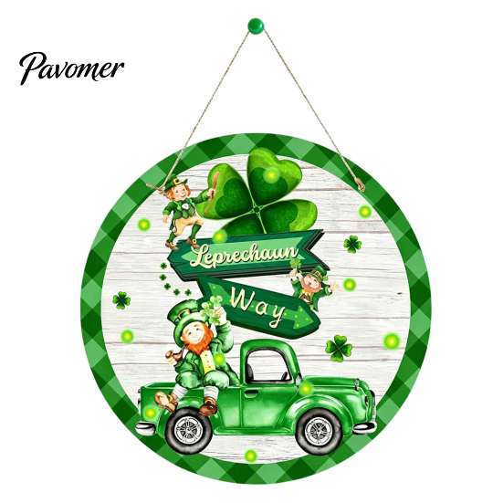 Weather Resistant Wood Sign St. Patrick's Day Wooden Door Sign, Luck Clover Green Hat Themed Hanging Outdoor Waterproof Holiday Plaque, Decorative