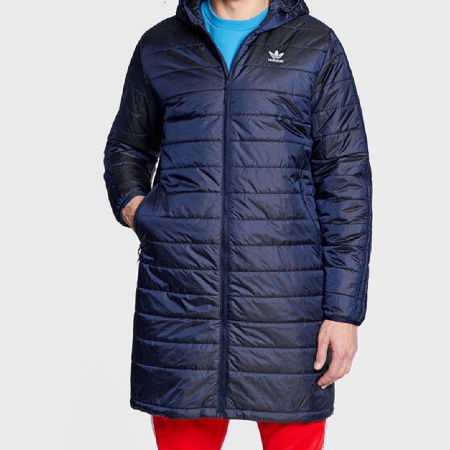 Adidas Pánská středně dlouhá teplá sportovní bavlněná bunda s kapucí Svrchní oblečení Modrá HM2460