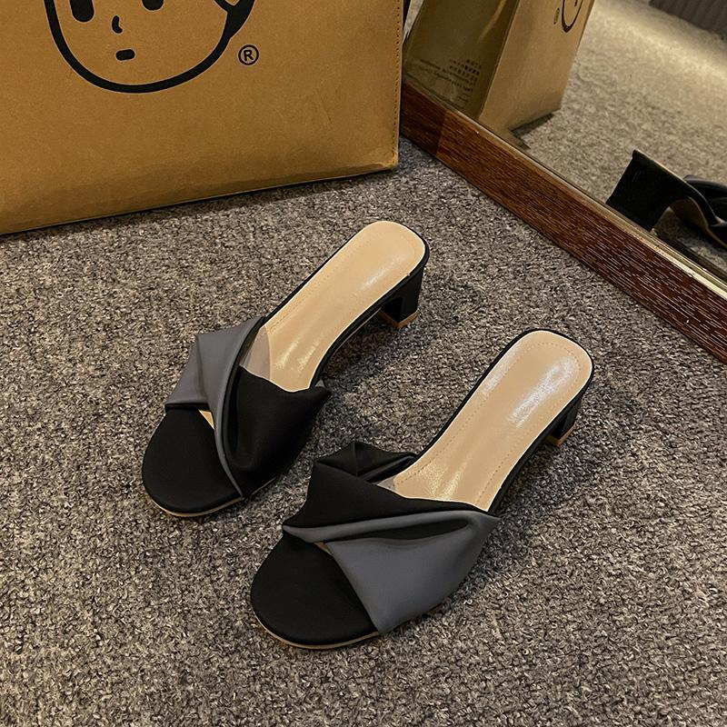Fashion Summer Fashion Simple Ladies Slippers Dew Feet High Heels Solid Color Comfortable Casual SlippersFashion Slippers