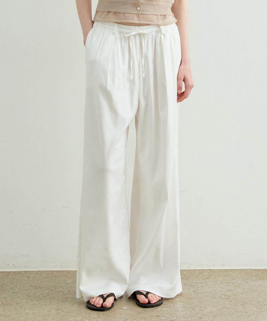 ARTID Linen Elastic Waist Wide Pants_White