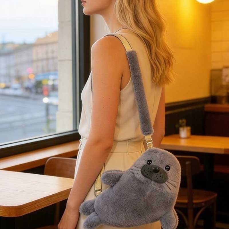 Thickened Cute Seal Shoulder Pouch Adorable Soft Cartoon Seal Handbag Lightweight Adjustable Straps Crossbody Bag Gifts Purse