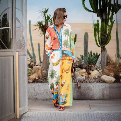  States Cross-border 2024 Independent Station  Fashion Personalized Printing Linen Color Matching Holiday Leisure Tether Set