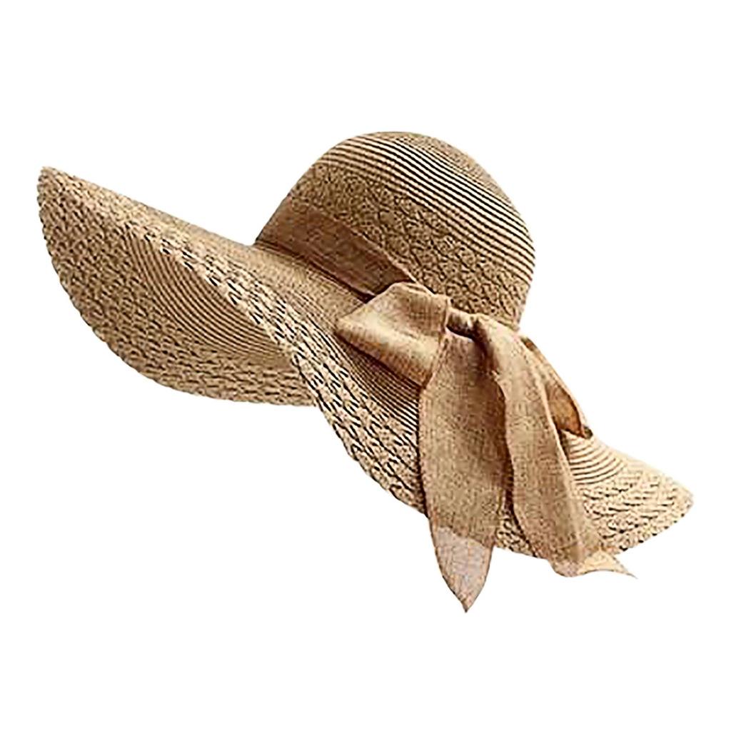 Women Colorful Big  Straw Bow Hat Sun Floppy Wide Hats Beach Cap Fisherman Hat
