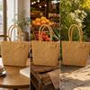 Woven Handbag with Braided Handles Round Handle Purse Fashionable