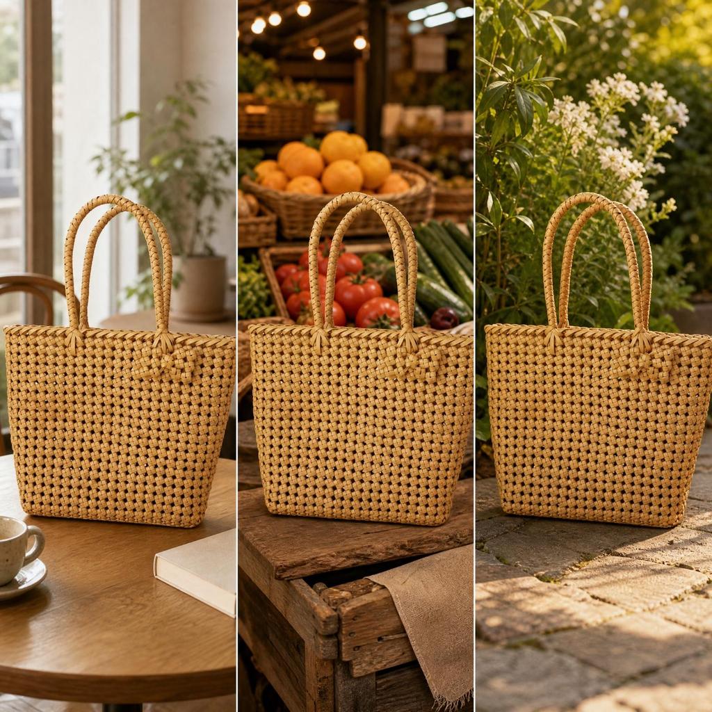 Woven Handbag with Braided Handles Round Handle Purse Fashionable