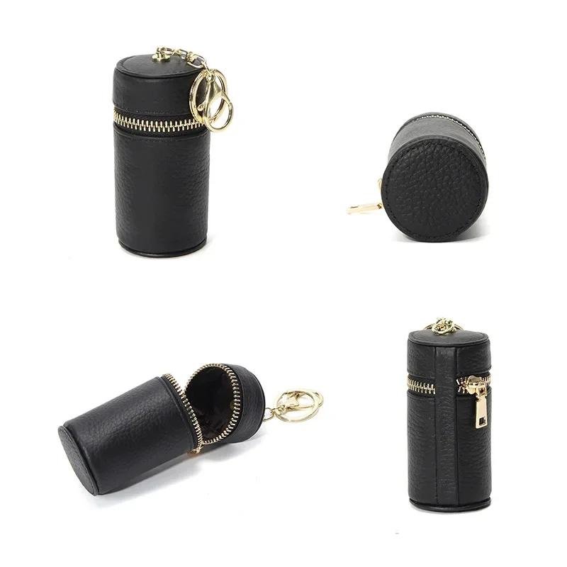 Mini Borsa Portabaci in Vera Pelle con Portachiavi, Portamonete Mini alla Moda da Donna, Portachiavi per Chiave dell'Auto Ciondolo, Borsa Portachiavi Cilindrica Regalo